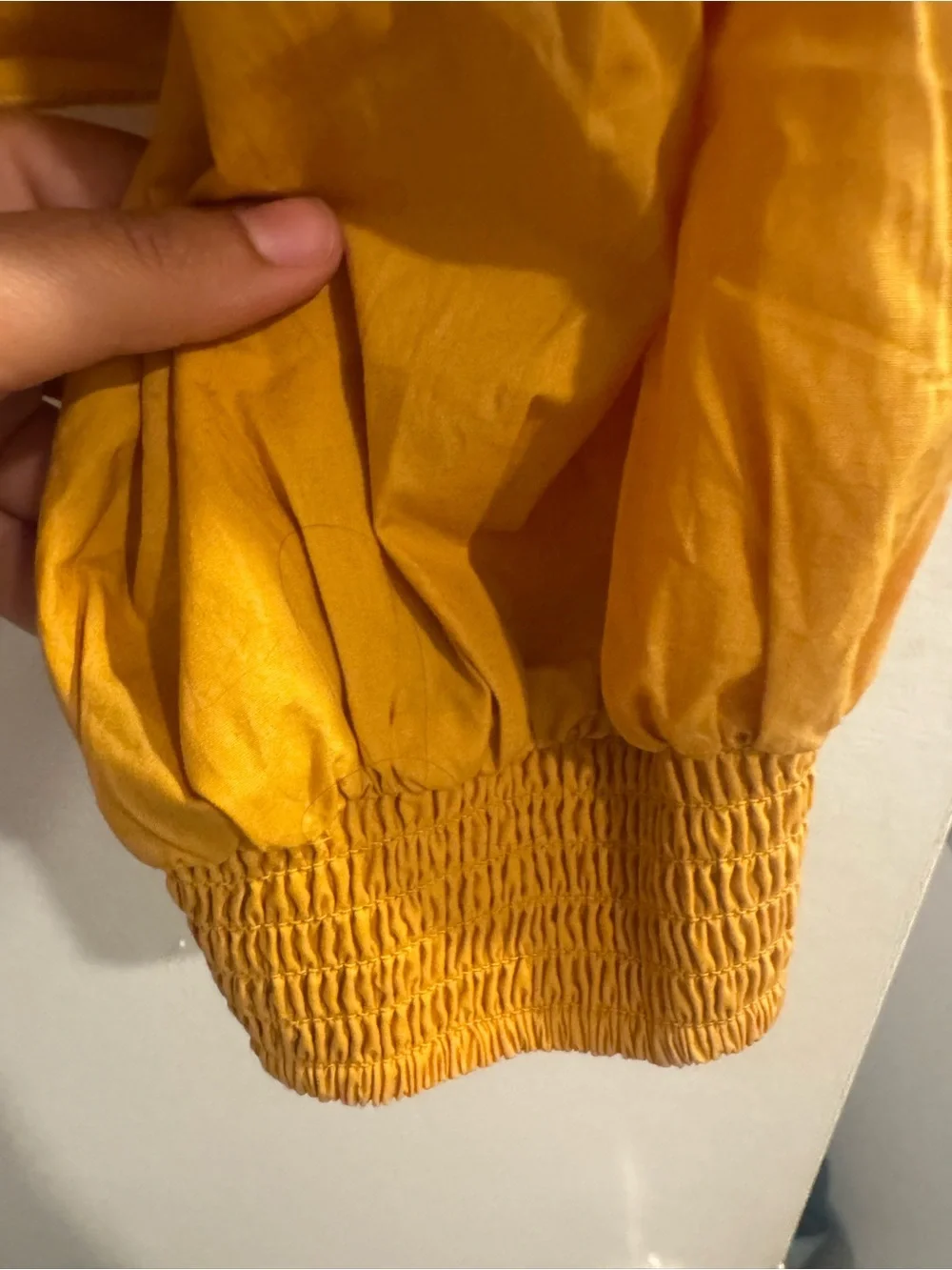 Free People Mustard Smocked Peplum Blouse Women's Size Large Boho cottagecore